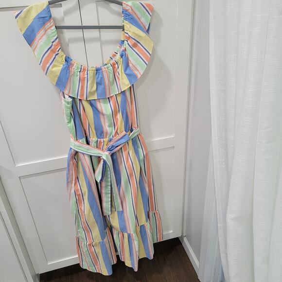 Draper James RSVP Off Shoulder Ruffle Sleeve Striped Midi Dress Size XXL - Picture 5 of 11